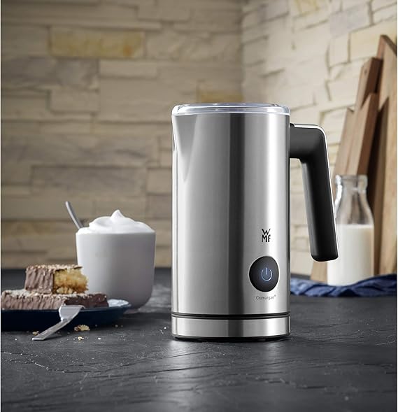 WMF Stelio Milchaufschäumer elektrisch (500 Watt, 150-250 ml, Antihaftbeschichtung, kabellos, für Milchschaum heiss und kalt, heiße Schokolade) cromargan matt/silber