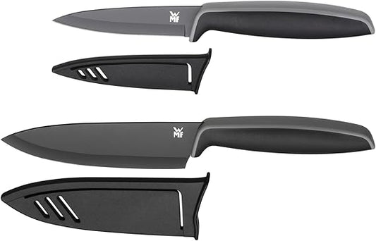 WMF Touch Messerset 2-teilig, Küchenmesser mit Schutzhülle, Messer Set Spezialklingenstahl antihaftbeschichtet, scharf, Kochmesser, Gemüsemesser, schwarz