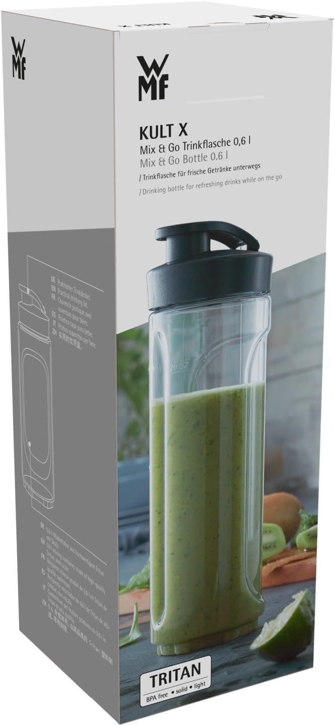 WMF Kult X Mix & Go/Küchenminis Trinkflasche 600 ml, Smoothie Flasche, Mixbehälter, Smoothie Becher aus Tritan-Kunststoff, bruchsicher [Energieklasse B]